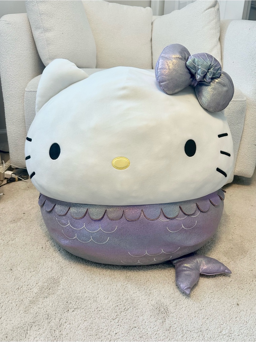 Hello Kitty Plush Pillow in White and Iridescent Lavender
